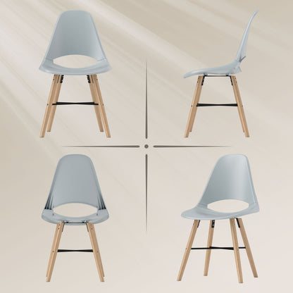 Set of 2 Dining Room Chairs, Modern Kitchen Chairs with Cut-Out Backrest Design and Rubber Wood Legs, Plastic Chairs for Kitchen, Bedroom, Office, and Living Room, Gray