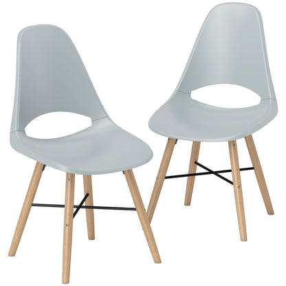 Set of 2 Dining Room Chairs, Modern Kitchen Chairs with Cut-Out Backrest Design and Rubber Wood Legs, Plastic Chairs for Kitchen, Bedroom, Office, and Living Room, Gray