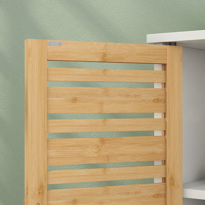 Under Sink Cabinet Modern Bathroom Cabinet with Bamboo Magnetic Doors and Adjustable Shelf 60x30x60 cm White and Natural