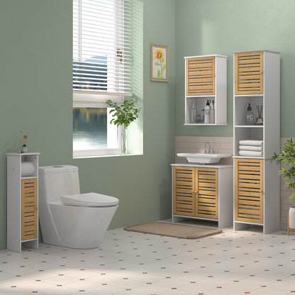 Under Sink Cabinet Modern Bathroom Cabinet with Bamboo Magnetic Doors and Adjustable Shelf 60x30x60 cm White and Natural