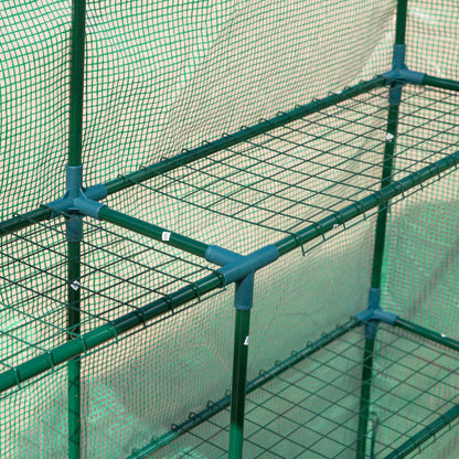 Walk-in Greenhouse with 8 Shelves Tomato Greenhouse Nursery with Door Green Steel PE Plastic 214 x 143 x 195 cm