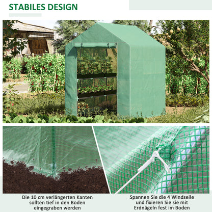 Walk-in Greenhouse with 8 Shelves Tomato Greenhouse Nursery with Door Green Steel PE Plastic 214 x 143 x 195 cm
