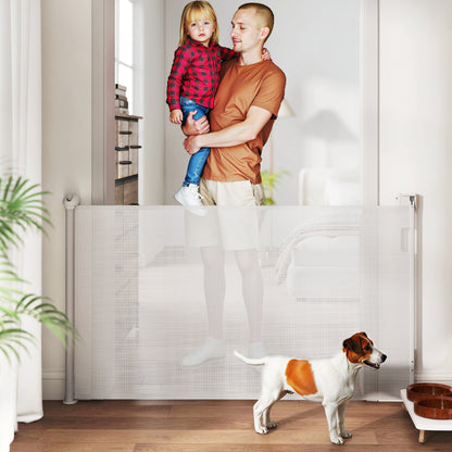 Retractable Dog Gate 0-144 cm Small Dog Gate Extensible Pet Safety Barrier with Locking Switch for Stairs Doorways Hallways White