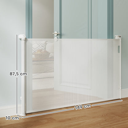 Retractable Dog Gate 0-144 cm Small Dog Gate Extensible Pet Safety Barrier with Locking Switch for Stairs Doorways Hallways White