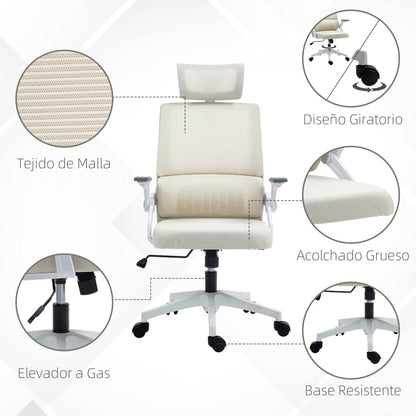 Mesh Office Chair with Reclining Function Swivel Desk Chair with Adjustable Height Adjustable Headrest and Armrests Load Capacity 120 kg for Study Beige