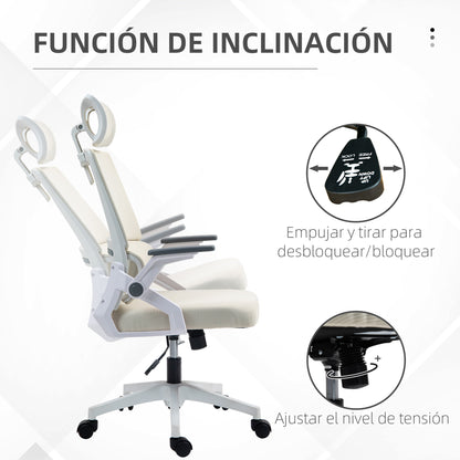 Mesh Office Chair with Reclining Function Swivel Desk Chair with Adjustable Height Adjustable Headrest and Armrests Load Capacity 120 kg for Study Beige