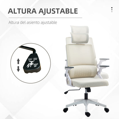 Mesh Office Chair with Reclining Function Swivel Desk Chair with Adjustable Height Adjustable Headrest and Armrests Load Capacity 120 kg for Study Beige
