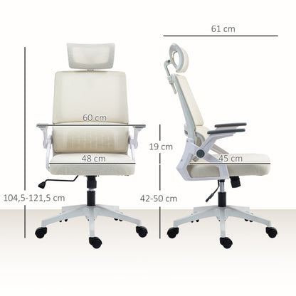 Mesh Office Chair with Reclining Function Swivel Desk Chair with Adjustable Height Adjustable Headrest and Armrests Load Capacity 120 kg for Study Beige