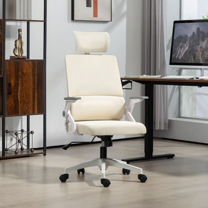 Mesh Office Chair with Reclining Function Swivel Desk Chair with Adjustable Height Adjustable Headrest and Armrests Load Capacity 120 kg for Study Beige