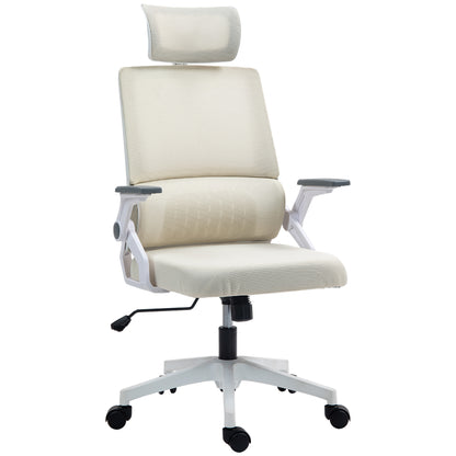 Mesh Office Chair with Reclining Function Swivel Desk Chair with Adjustable Height Adjustable Headrest and Armrests Load Capacity 120 kg for Study Beige