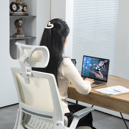 Mesh Office Chair with Reclining Function Swivel Desk Chair with Adjustable Height Adjustable Headrest and Armrests Load Capacity 120 kg for Study Beige