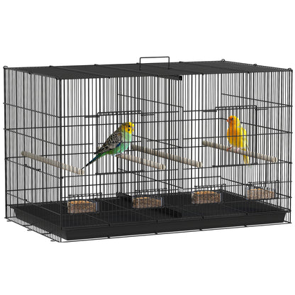 Bird Cage with Divider Aviary with 4 Feeders 4 Perches and Removable Tray Cage for Parrots Canaries Budgies 94x57x57 cm Black