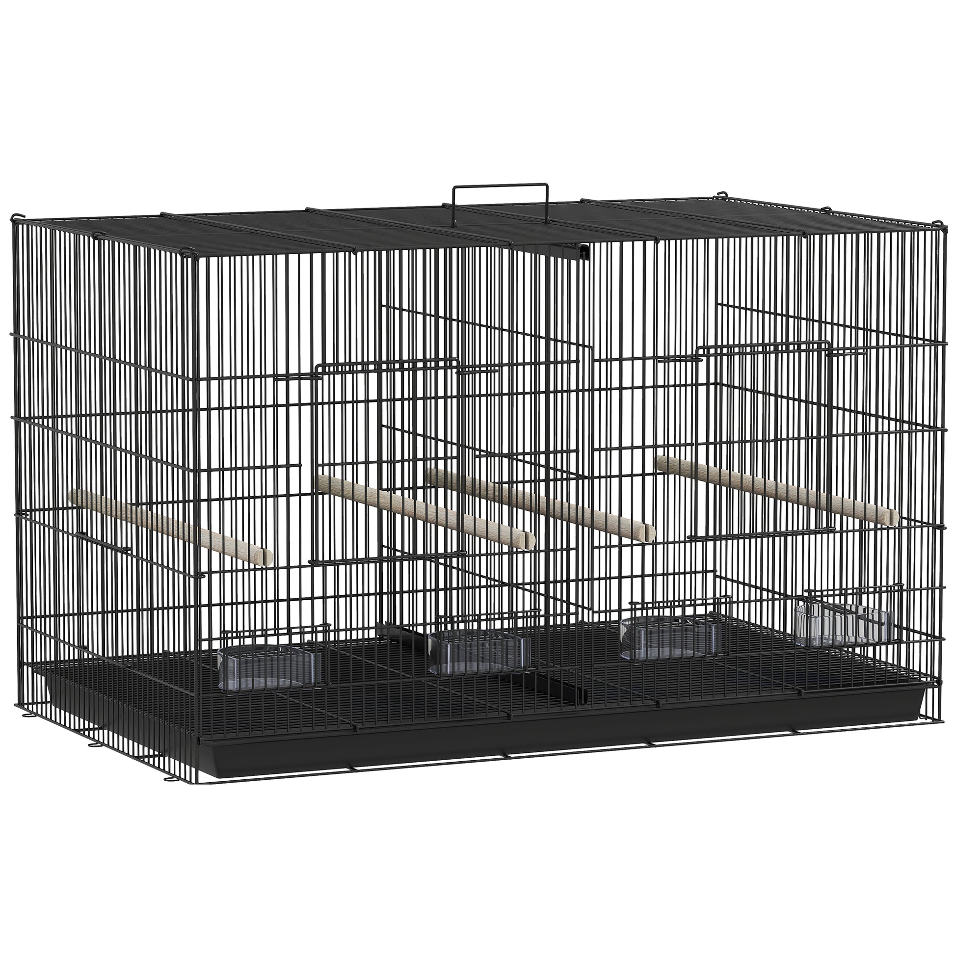 Bird Cage with Divider Aviary with 4 Feeders 4 Perches and Removable Tray Cage for Parrots Canaries Budgies 94x57x57 cm Black
