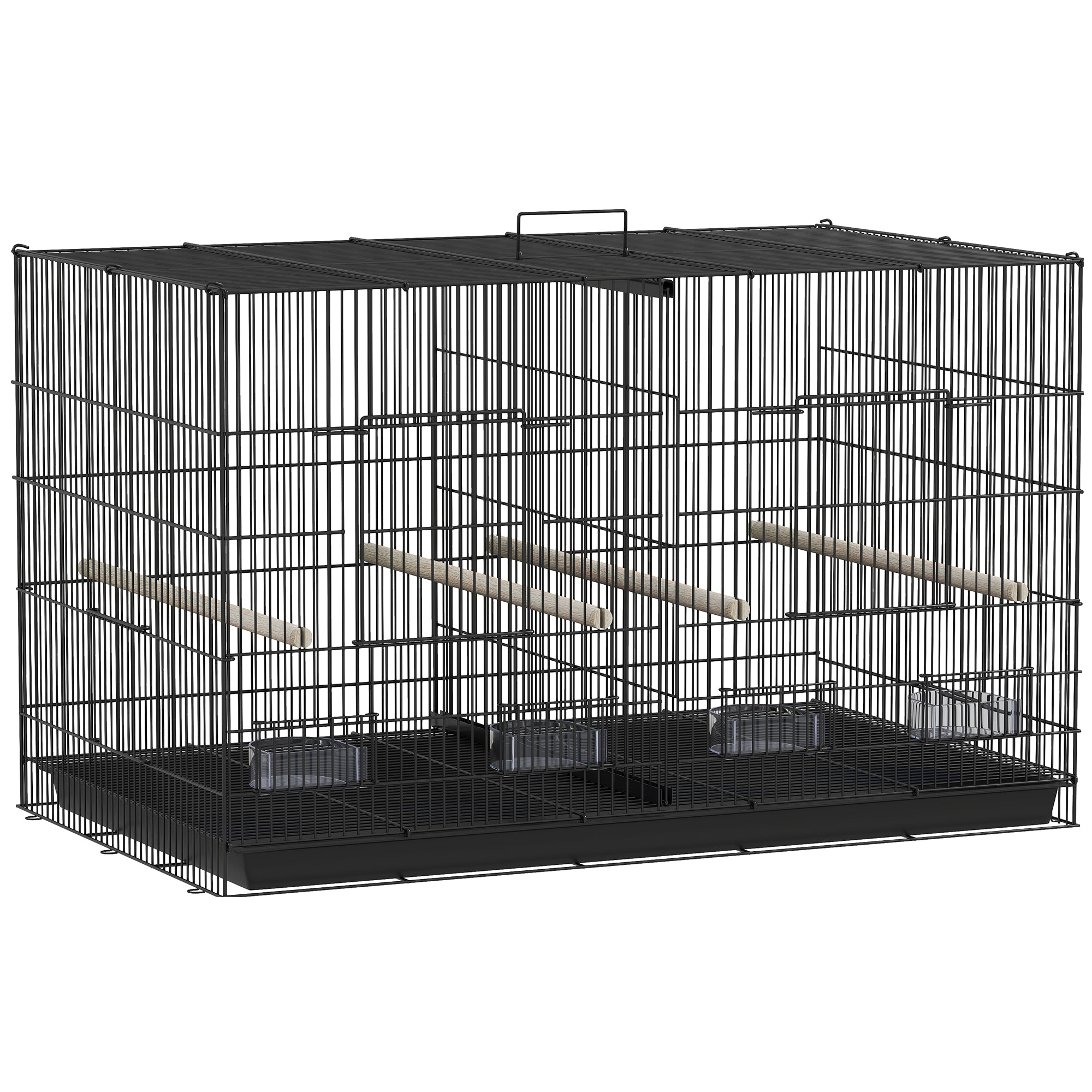 Bird Cage with Divider Aviary with 4 Feeders 4 Perches and Removable Tray Cage for Parrots Canaries Budgies 94x57x57 cm Black