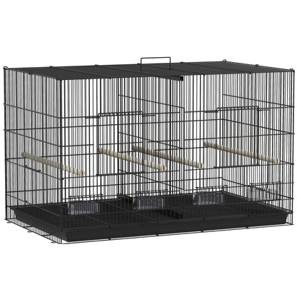 Bird Cage with Divider Aviary with 4 Feeders 4 Perches and Removable Tray Cage for Parrots Canaries Budgies 94x57x57 cm Black