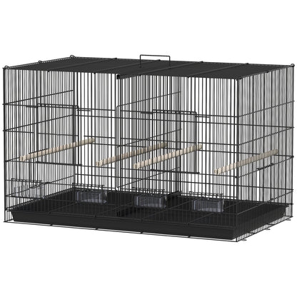 Bird Cage with Divider Aviary with 4 Feeders 4 Perches and Removable Tray Cage for Parrots Canaries Budgies 94x57x57 cm Black