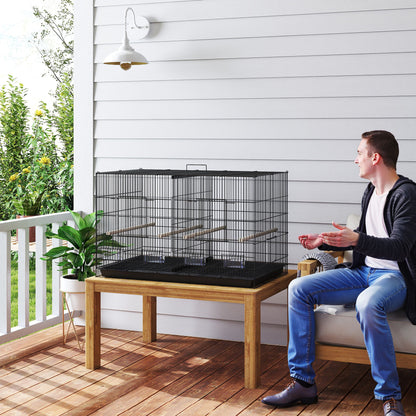 Bird Cage with Divider Aviary with 4 Feeders 4 Perches and Removable Tray Cage for Parrots Canaries Budgies 94x57x57 cm Black