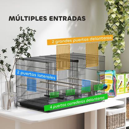 Bird Cage with Divider Aviary with 4 Feeders 4 Perches and Removable Tray Cage for Parrots Canaries Budgies 94x57x57 cm Black