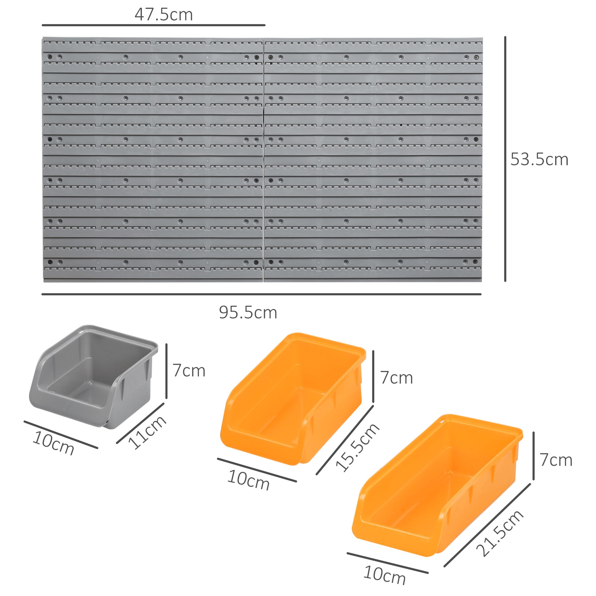 44-Piece Wall Tool Organizer 95x54 cm Wall Shelf for Tools with 28 Stackable Boxes and Different Hooks Gray and Orange
