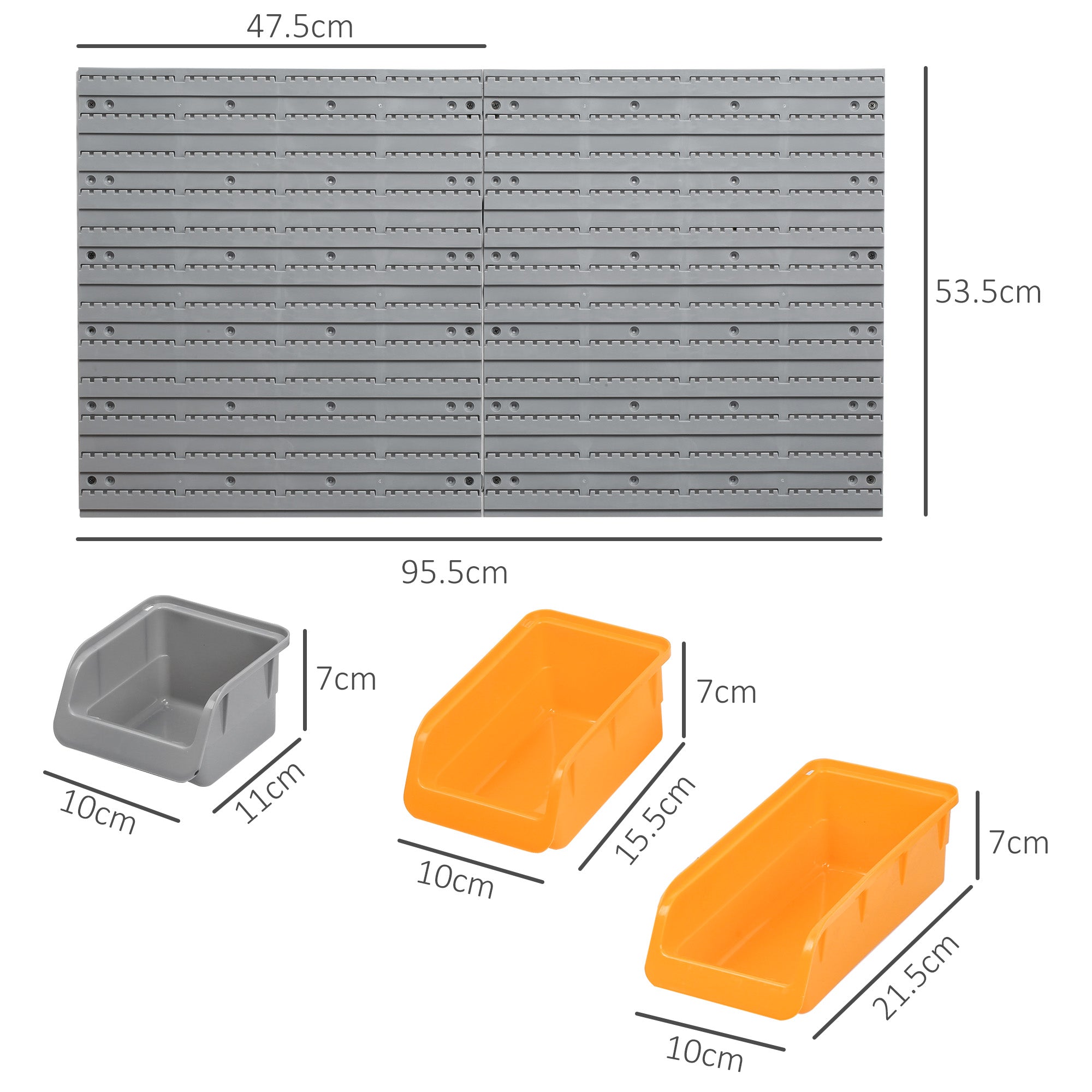 44-Piece Wall Tool Organizer 95x54 cm Wall Shelf for Tools with 28 Stackable Boxes and Different Hooks Gray and Orange
