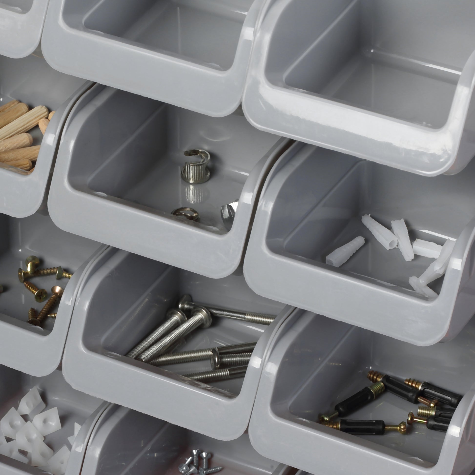 44-Piece Wall Tool Organizer 95x54 cm Wall Shelf for Tools with 28 Stackable Boxes and Different Hooks Gray and Orange