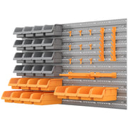 44-Piece Wall Tool Organizer 95x54 cm Wall Shelf for Tools with 28 Stackable Boxes and Different Hooks Gray and Orange