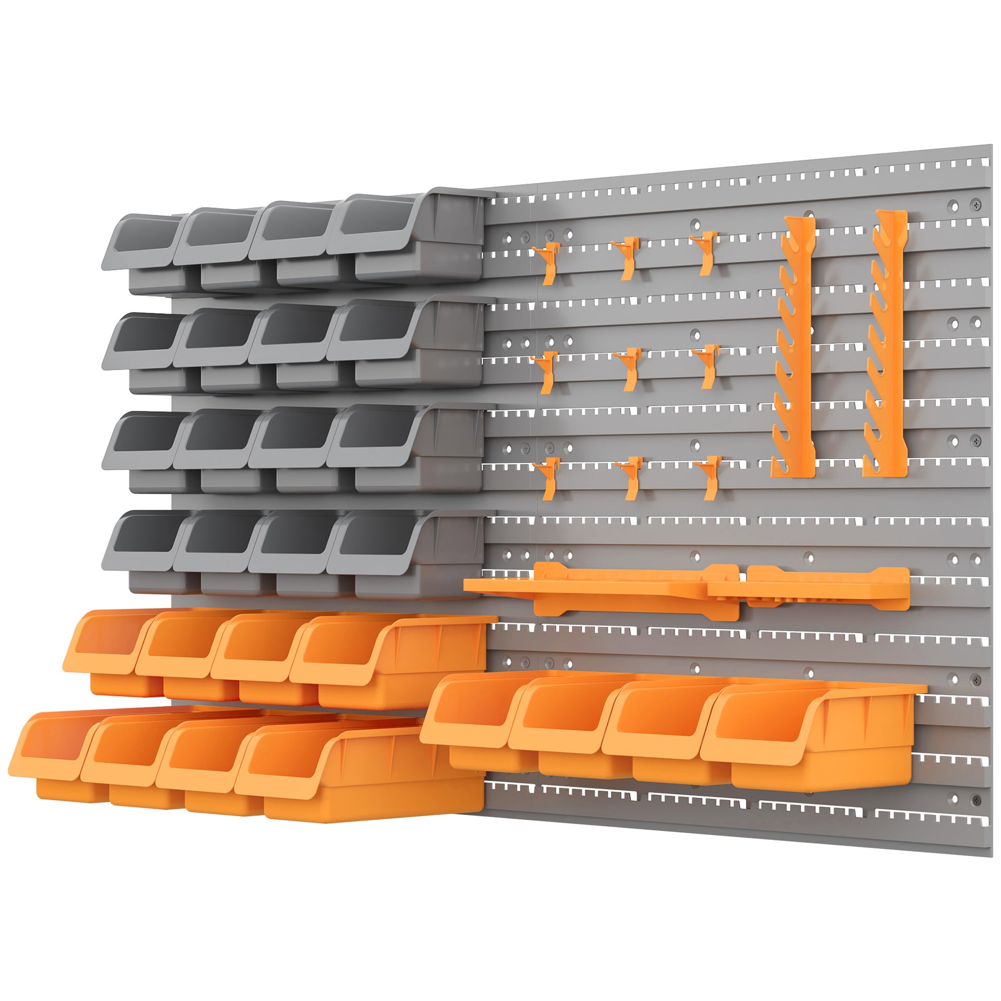 44-Piece Wall Tool Organizer 95x54 cm Wall Shelf for Tools with 28 Stackable Boxes and Different Hooks Gray and Orange