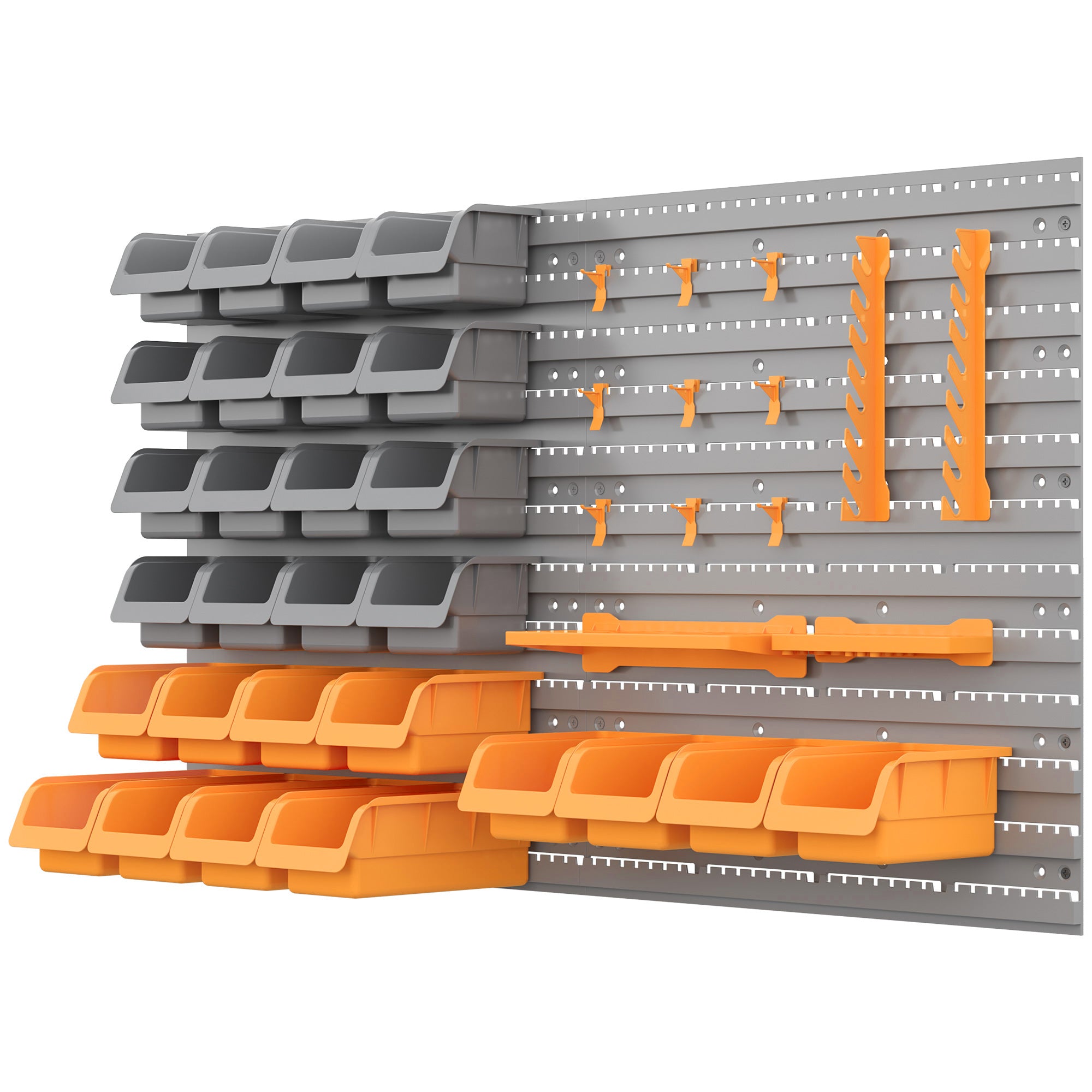 44-Piece Wall Tool Organizer 95x54 cm Wall Shelf for Tools with 28 Stackable Boxes and Different Hooks Gray and Orange