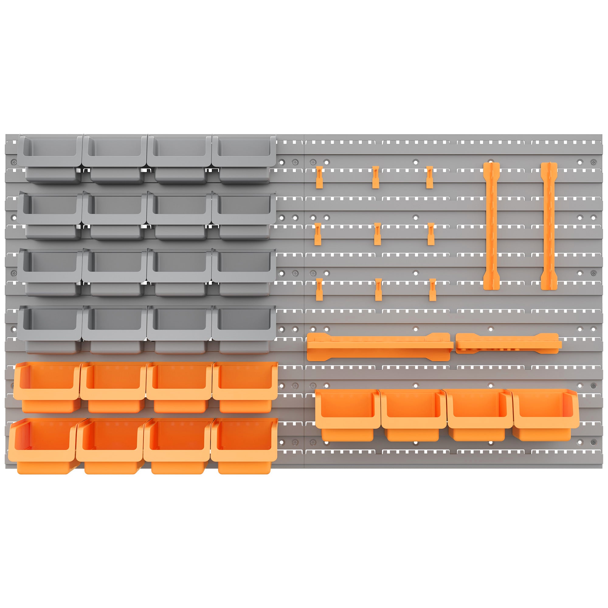 44-Piece Wall Tool Organizer 95x54 cm Wall Shelf for Tools with 28 Stackable Boxes and Different Hooks Gray and Orange