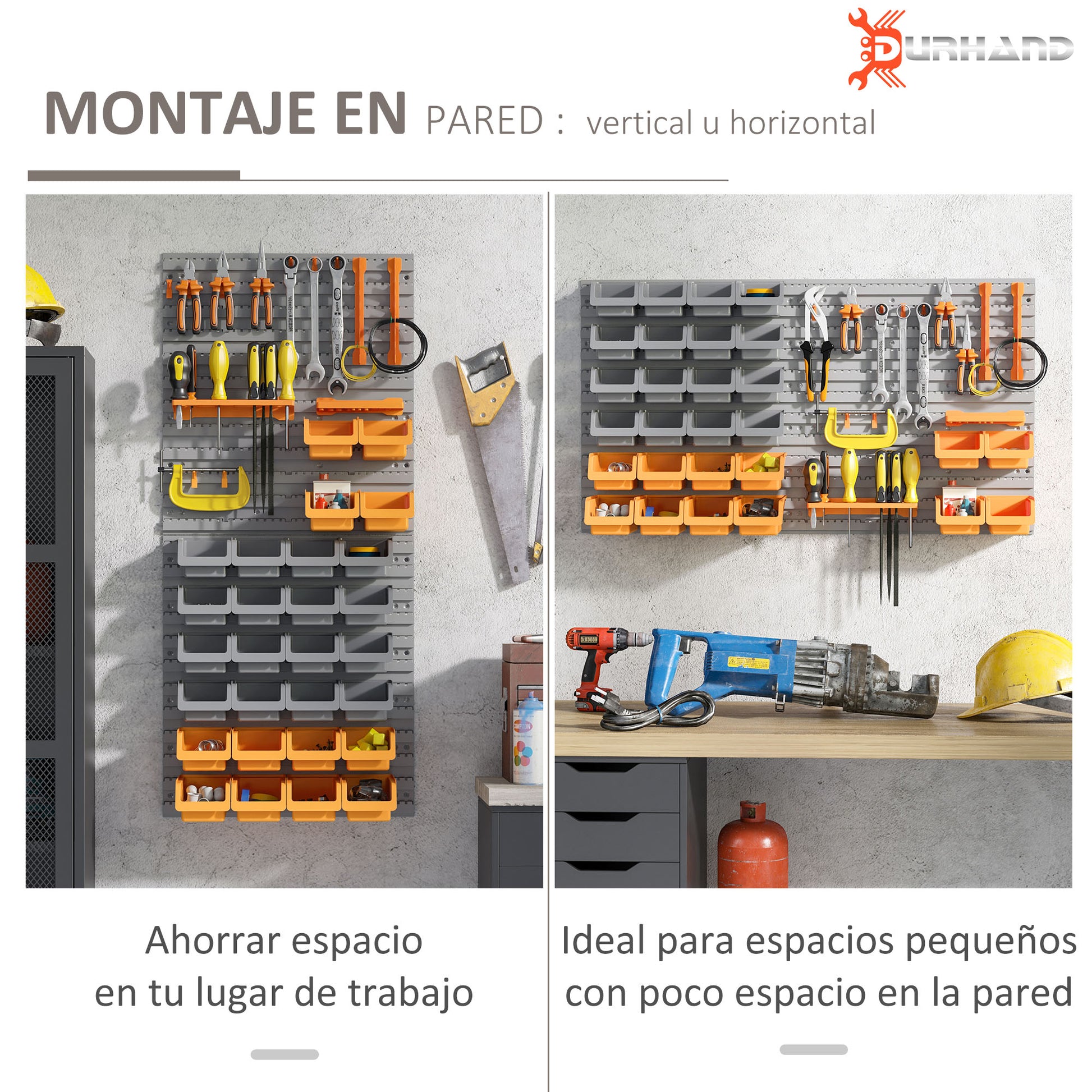 44-Piece Wall Tool Organizer 95x54 cm Wall Shelf for Tools with 28 Stackable Boxes and Different Hooks Gray and Orange