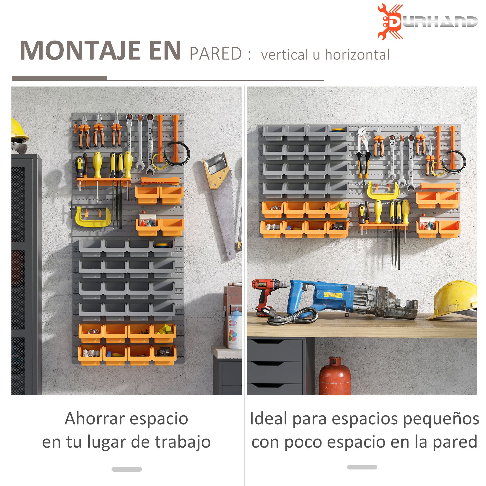 44-Piece Wall Tool Organizer 95x54 cm Wall Shelf for Tools with 28 Stackable Boxes and Different Hooks Gray and Orange