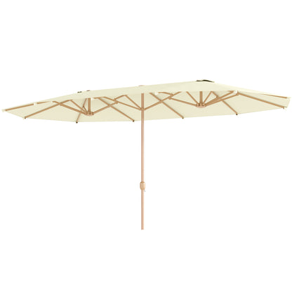 Double Sun Umbrella 4.55x2.65 m Patio Umbrella with Manual Crank Water-Resistant and Sun Protection Large Umbrella for Patio Beach Pool Beige