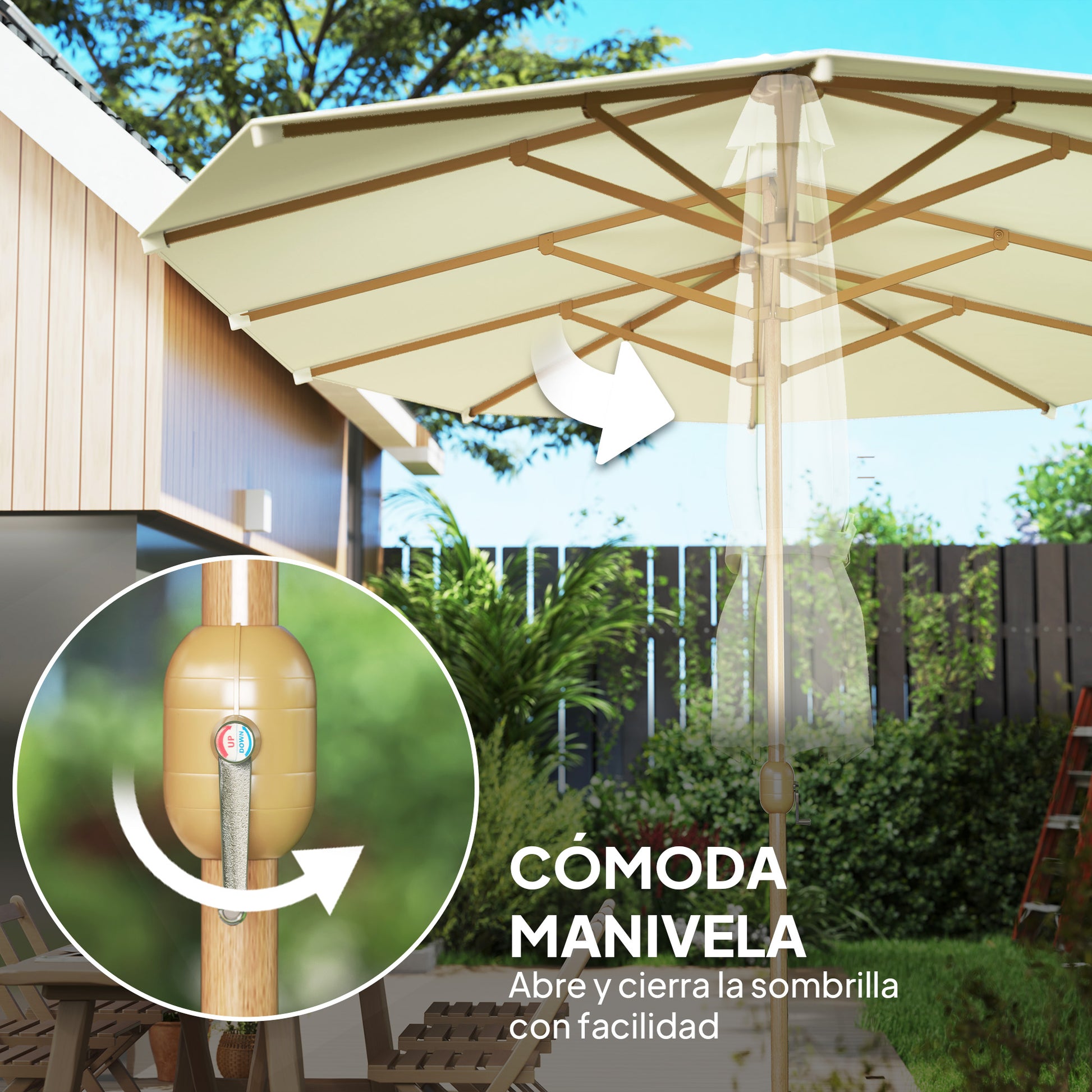 Double Sun Umbrella 4.55x2.65 m Patio Umbrella with Manual Crank Water-Resistant and Sun Protection Large Umbrella for Patio Beach Pool Beige