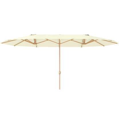 Double Sun Umbrella 4.55x2.65 m Patio Umbrella with Manual Crank Water-Resistant and Sun Protection Large Umbrella for Patio Beach Pool Beige