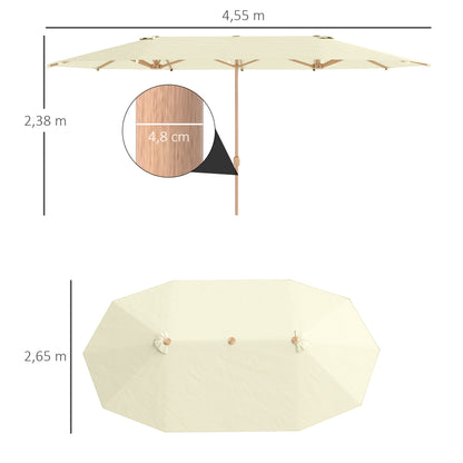 Double Sun Umbrella 4.55x2.65 m Patio Umbrella with Manual Crank Water-Resistant and Sun Protection Large Umbrella for Patio Beach Pool Beige