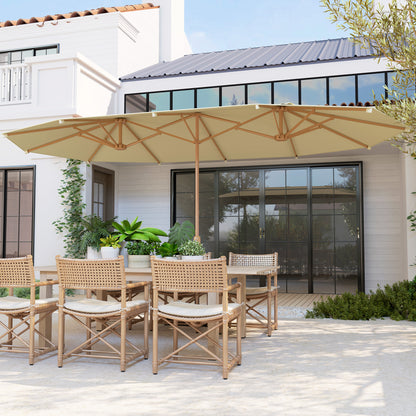 Double Sun Umbrella 4.55x2.65 m Patio Umbrella with Manual Crank Water-Resistant and Sun Protection Large Umbrella for Patio Beach Pool Beige