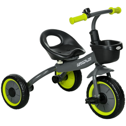 Kids Tricycle for 2-5 Years Old Children with Adjustable Seat Basket Bell Pedals and 3 Wheels Load 25 kg 70.5x53x58 cm Gray and Green