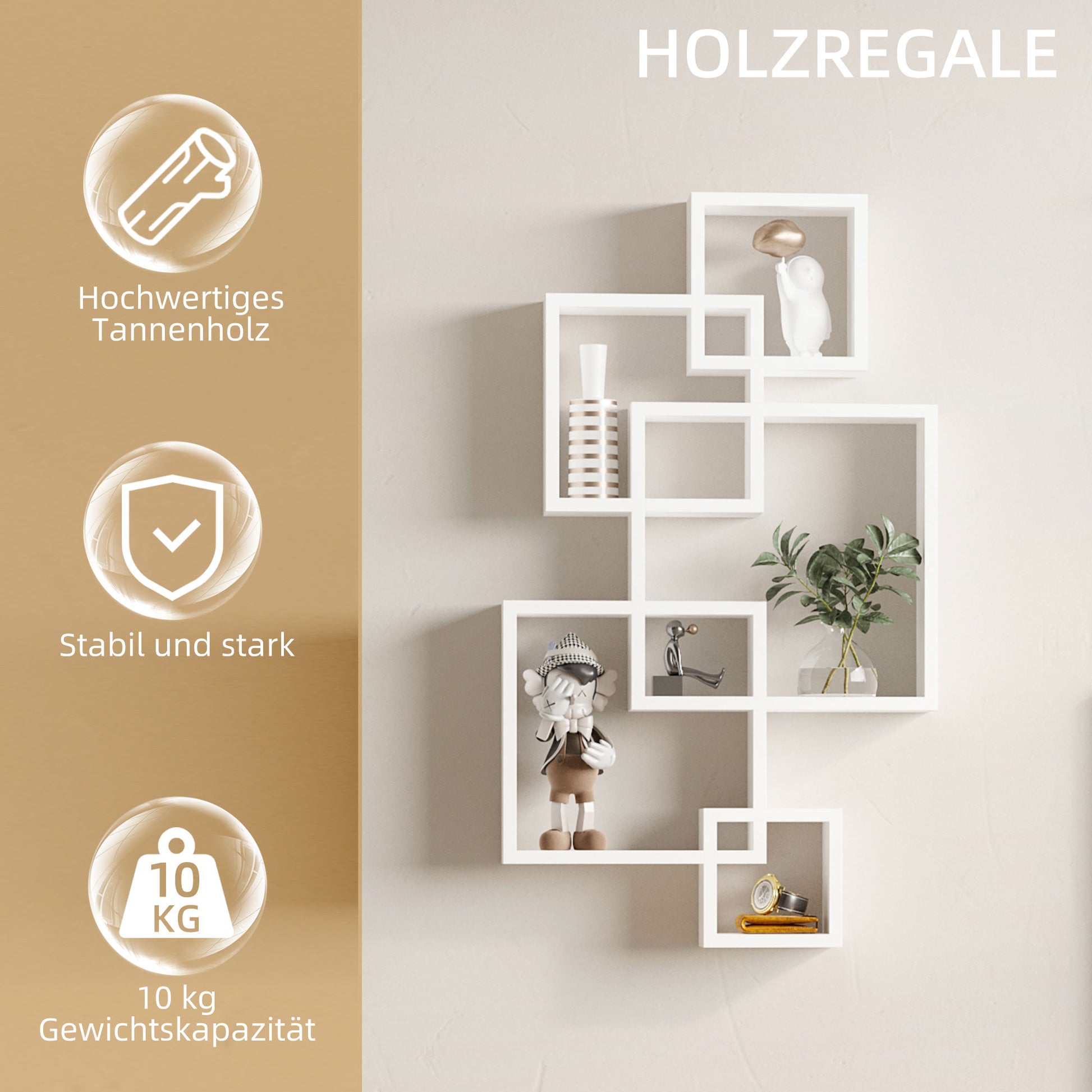 Wall Shelf Floating Hanging Shelf for Wall Storage Wall Board with 9 Compartments Wall Decor for Living Room, Bedroom, Hallway, White