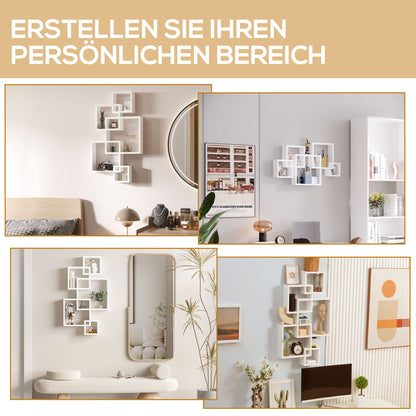 Wall Shelf Floating Hanging Shelf for Wall Storage Wall Board with 9 Compartments Wall Decor for Living Room, Bedroom, Hallway, White