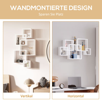 Wall Shelf Floating Hanging Shelf for Wall Storage Wall Board with 9 Compartments Wall Decor for Living Room, Bedroom, Hallway, White