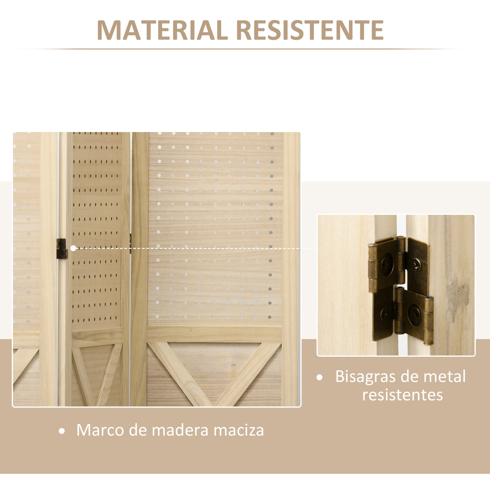 4 Panel Room Divider Screen 152x1.7x144.5 cm Folding Room Separator Wood Privacy Screen with Hanging Holes for Office Bedroom Living Room Natural