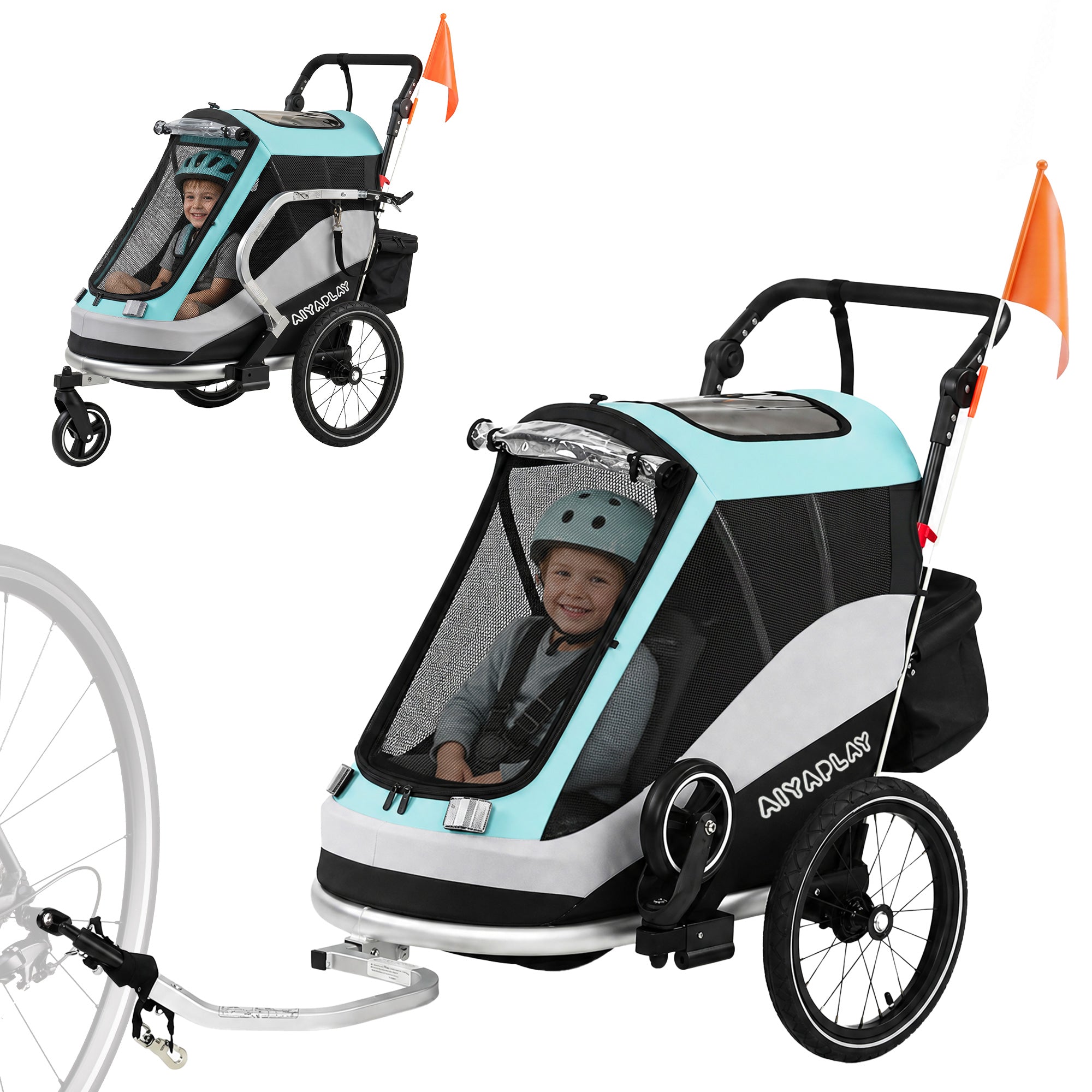 2-in-1 Foldable Bike Trailer & Stroller — Child Bicycle Trailer with 5-Point Harness, Reflectors, 16" Air Tires, Brake, Storage — For Children 12+ Months (Max 39.7 lbs trailer)