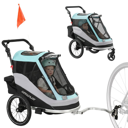 2-in-1 Foldable Bike Trailer & Stroller — Child Bicycle Trailer with 5-Point Harness, Reflectors, 16" Air Tires, Brake, Storage — For Children 12+ Months (Max 39.7 lbs trailer)