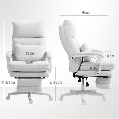 Office Chair Ergonomic Desk Chair with Lumbar Support, High Backrest, Footrest, Height Adjustable Swivel Chair with Linen Look, Padded Computer Chair, Cream White