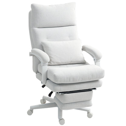 Office Chair Ergonomic Desk Chair with Lumbar Support, High Backrest, Footrest, Height Adjustable Swivel Chair with Linen Look, Padded Computer Chair, Cream White