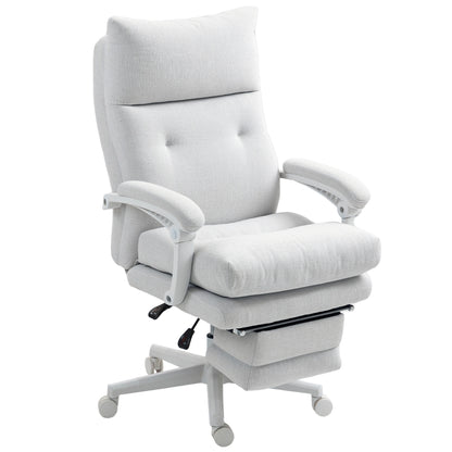 Office Chair Ergonomic Desk Chair with Lumbar Support, High Backrest, Footrest, Height Adjustable Swivel Chair with Linen Look, Padded Computer Chair, Cream White