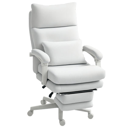 Office Chair Ergonomic Desk Chair with Lumbar Support, High Backrest, Footrest, Height Adjustable Swivel Chair with Linen Look, Padded Computer Chair, Cream White