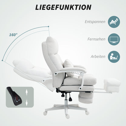 Office Chair Ergonomic Desk Chair with Lumbar Support, High Backrest, Footrest, Height Adjustable Swivel Chair with Linen Look, Padded Computer Chair, Cream White