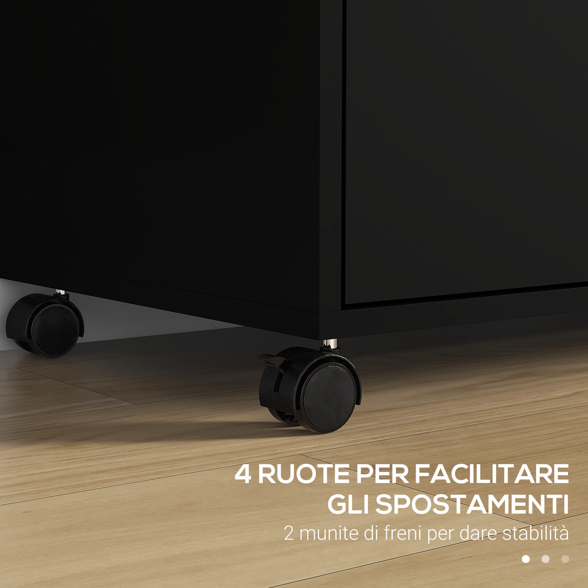 Office Drawer Unit with 2 Document Drawers and Open Shelves in Chipboard, Steel Handles, Lockable Wheels, 80x40x66cm, Black