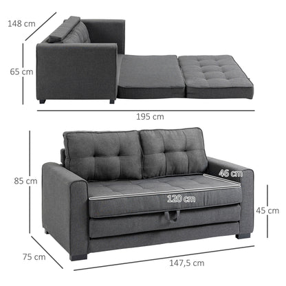 Sleeper Sofa Fold-out Sofa 2-Seater Fabric Sofa Bed Sofa with Sleeping Function Sofa Set Linen-Touch Rubberwood Gray 147.5 x 75 x 85 cm